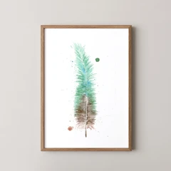 Image of a feather watercolor painting by Shayna Larsen, originals & prints available