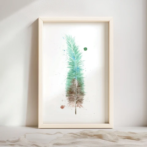 Image of a feather watercolor painting by Shayna Larsen, originals & prints available