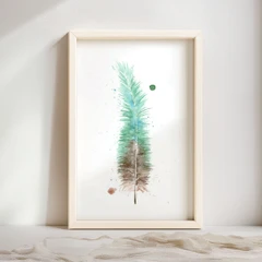 Image of a feather watercolor painting by Shayna Larsen, originals & prints available