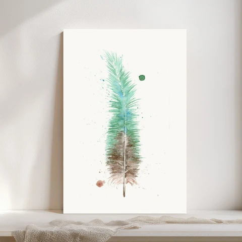 Image of a feather watercolor painting by Shayna Larsen, originals & prints available