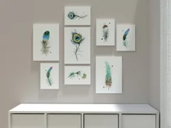 Image of a feather watercolor painting by Shayna Larsen, originals & prints available