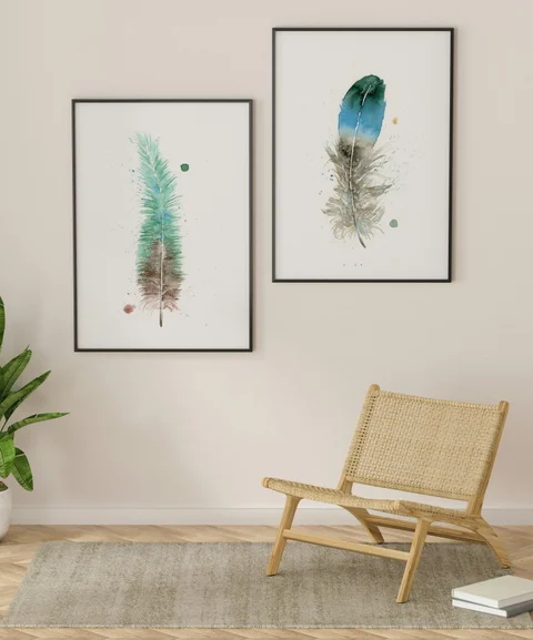 Image of a feather watercolor painting by Shayna Larsen, originals & prints available