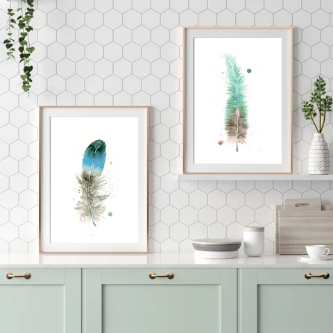 Image of a feather watercolor painting by Shayna Larsen, originals & prints available