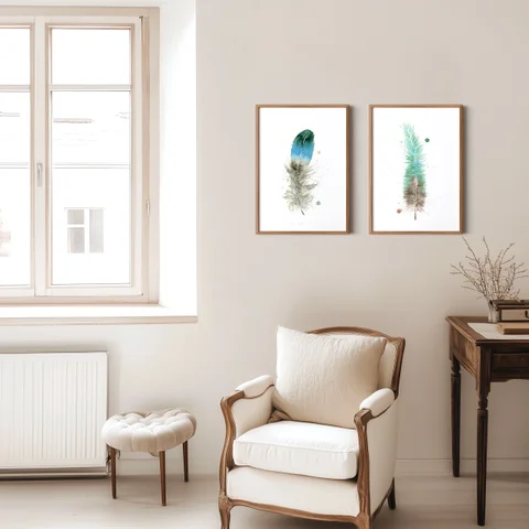 Image of a feather watercolor painting by Shayna Larsen, originals & prints available