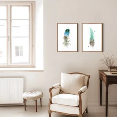 Image of a feather watercolor painting by Shayna Larsen, originals & prints available