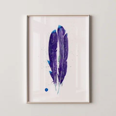 Image of a feather watercolor painting by Shayna Larsen, originals & prints available
