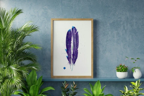 Image of a feather watercolor painting by Shayna Larsen, originals & prints available