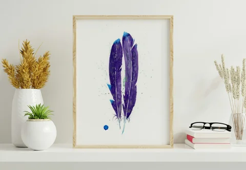 Image of a feather watercolor painting by Shayna Larsen, originals & prints available