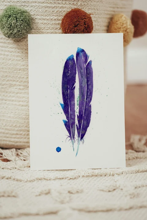 Image of a feather watercolor painting by Shayna Larsen, originals & prints available