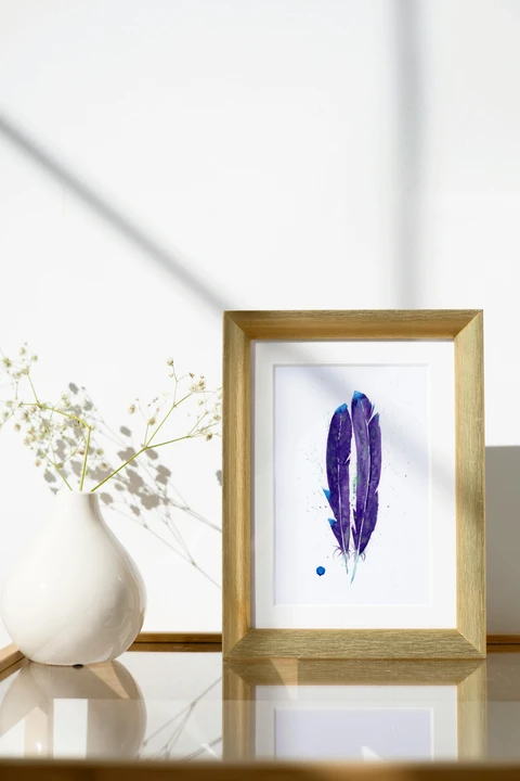 Image of a feather watercolor painting by Shayna Larsen, originals & prints available