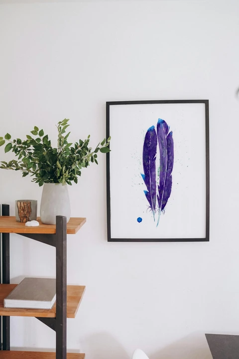 Image of a feather watercolor painting by Shayna Larsen, originals & prints available