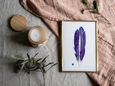 Image of a feather watercolor painting by Shayna Larsen, originals & prints available