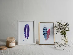Image of a feather watercolor painting by Shayna Larsen, originals & prints available
