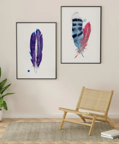 Image of a feather watercolor painting by Shayna Larsen, originals & prints available