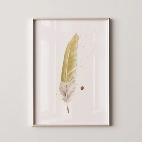 Image of a feather watercolor painting by Shayna Larsen, originals & prints available