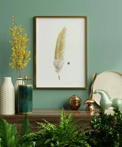 Image of a feather watercolor painting by Shayna Larsen, originals & prints available