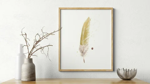 Image of a feather watercolor painting by Shayna Larsen, originals & prints available