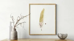 Image of a feather watercolor painting by Shayna Larsen, originals & prints available