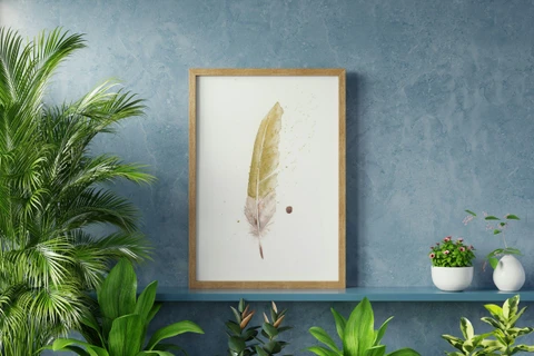 Image of a feather watercolor painting by Shayna Larsen, originals & prints available
