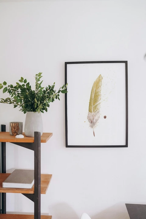 Image of a feather watercolor painting by Shayna Larsen, originals & prints available