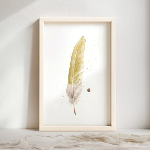 Image of a feather watercolor painting by Shayna Larsen, originals & prints available