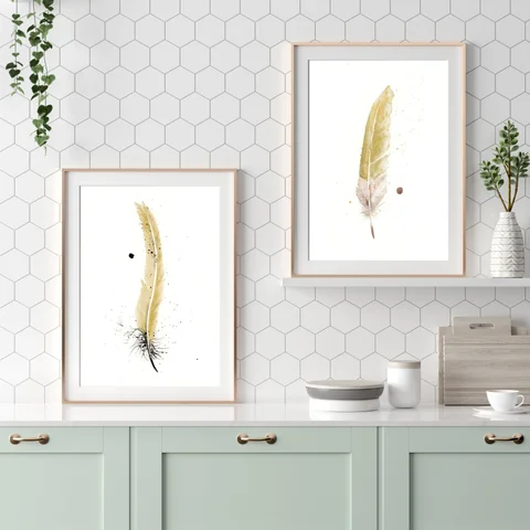 Image of a feather watercolor painting by Shayna Larsen, originals & prints available