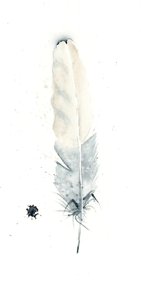 Image of a feather watercolor painting by Shayna Larsen, originals & prints available