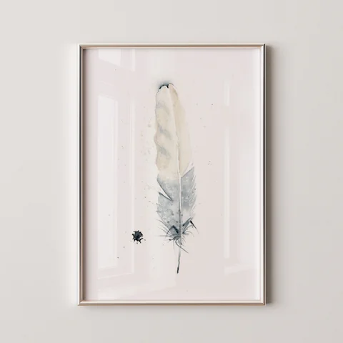 Image of a feather watercolor painting by Shayna Larsen, originals & prints available