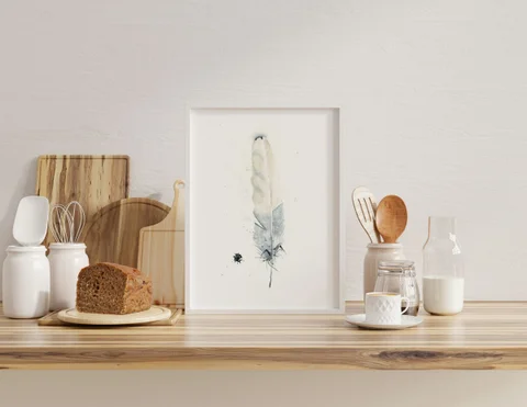 Image of a feather watercolor painting by Shayna Larsen, originals & prints available