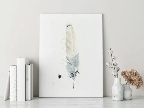 Image of a feather watercolor painting by Shayna Larsen, originals & prints available