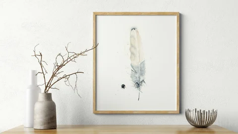 Image of a feather watercolor painting by Shayna Larsen, originals & prints available