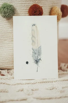 Image of a feather watercolor painting by Shayna Larsen, originals & prints available