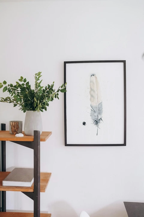 Image of a feather watercolor painting by Shayna Larsen, originals & prints available