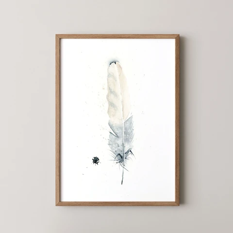 Image of a feather watercolor painting by Shayna Larsen, originals & prints available