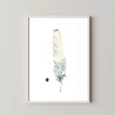 Image of a feather watercolor painting by Shayna Larsen, originals & prints available