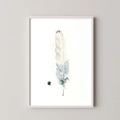 Image of a feather watercolor painting by Shayna Larsen, originals & prints available