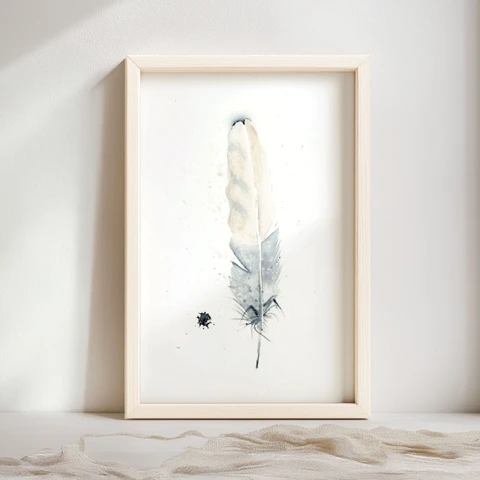 Image of a feather watercolor painting by Shayna Larsen, originals & prints available