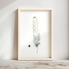 Image of a feather watercolor painting by Shayna Larsen, originals & prints available