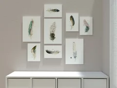 Image of a feather watercolor painting by Shayna Larsen, originals & prints available