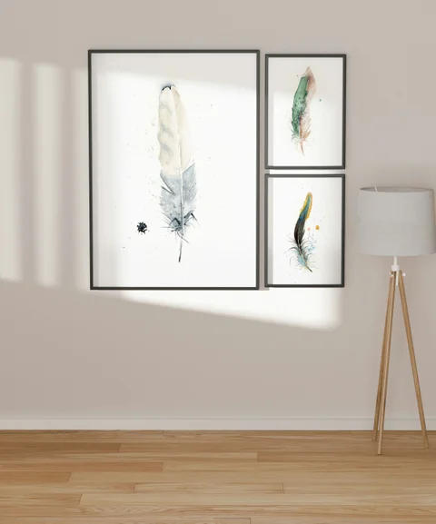 Image of a feather watercolor painting by Shayna Larsen, originals & prints available