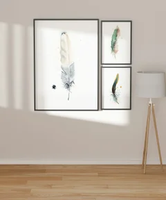 Image of a feather watercolor painting by Shayna Larsen, originals & prints available