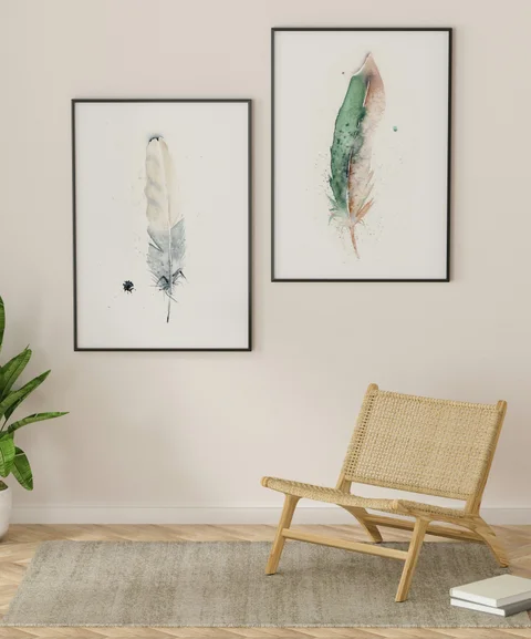 Image of a feather watercolor painting by Shayna Larsen, originals & prints available