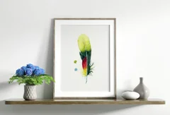 Image of a feather watercolor painting by Shayna Larsen, originals & prints available