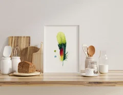 Image of a feather watercolor painting by Shayna Larsen, originals & prints available