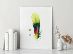 Image of a feather watercolor painting by Shayna Larsen, originals & prints available