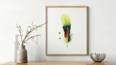 Image of a feather watercolor painting by Shayna Larsen, originals & prints available