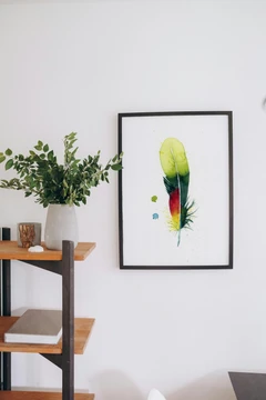 Image of a feather watercolor painting by Shayna Larsen, originals & prints available