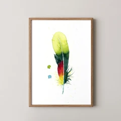 Image of a feather watercolor painting by Shayna Larsen, originals & prints available