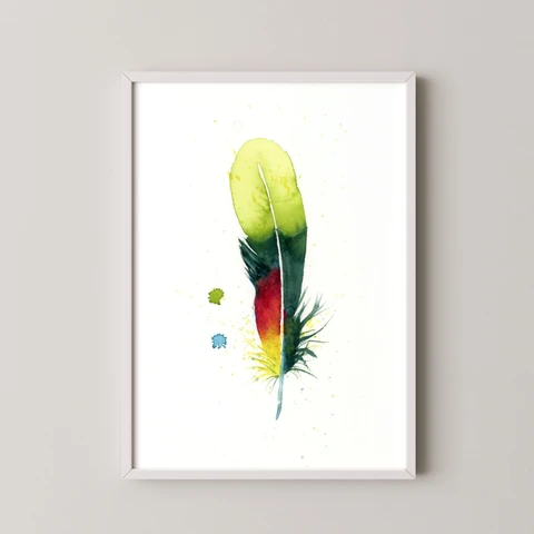 Image of a feather watercolor painting by Shayna Larsen, originals & prints available