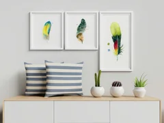 Image of a feather watercolor painting by Shayna Larsen, originals & prints available